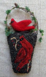 Cardinal Pocket Hooked pocket with felted bird (approximately 9" long)