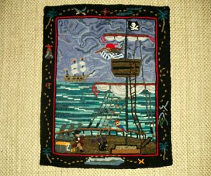 Pirate 20"x25" design and hooked by Lucy Walsh