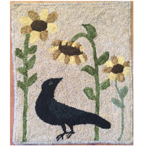 Crow and Sunflower rug hooking kit or pattern
