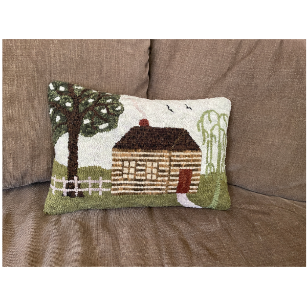 Tea Cabin Log Cabin Hooked Pillow - 18x18